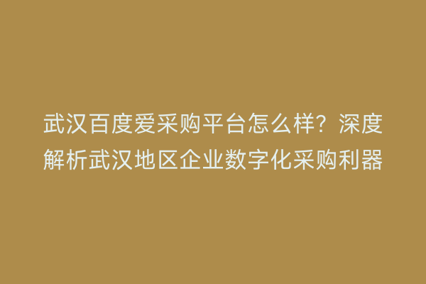 武汉百度爱采购平台怎么样？深度解析武汉地区企业数字化采购利器