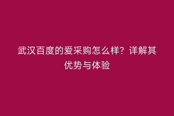 武汉百度的爱采购怎么样？详解其优势与体验