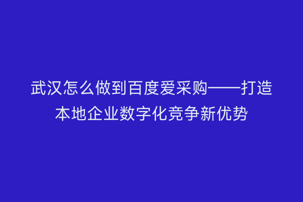 武汉怎么做到百度爱采购——打造本地企业数字化竞争新优势