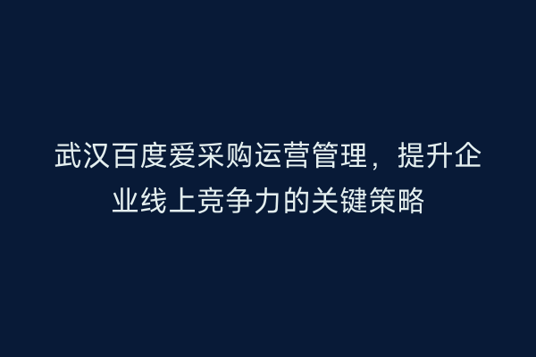 武汉百度爱采购运营管理，提升企业线上竞争力的关键策略