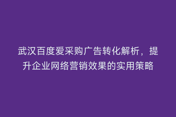 武汉百度爱采购广告转化解析，提升企业网络营销效果的实用策略