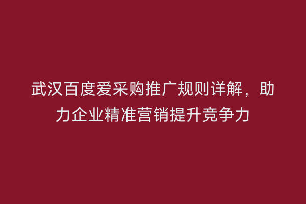 武汉百度爱采购推广规则详解，助力企业精准营销提升竞争力