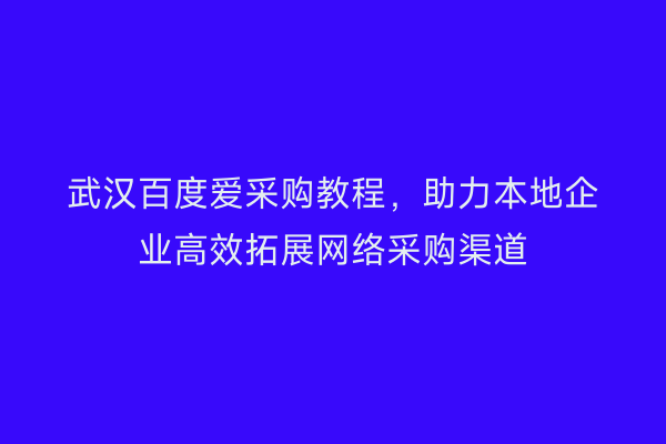 武汉百度爱采购教程，助力本地企业高效拓展网络采购渠道