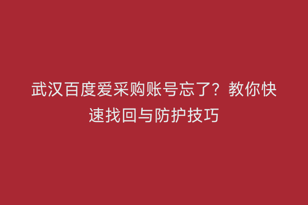 武汉百度爱采购账号忘了？教你快速找回与防护技巧