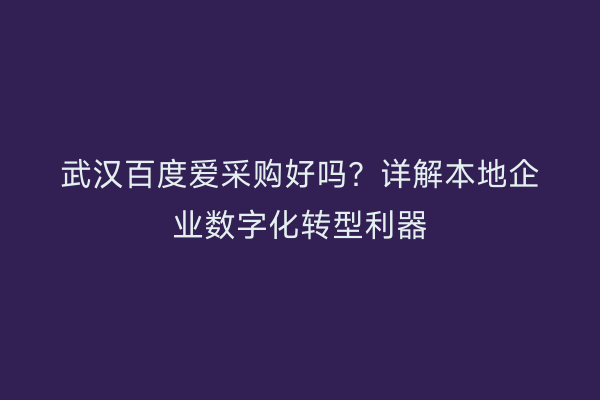 武汉百度爱采购好吗？详解本地企业数字化转型利器