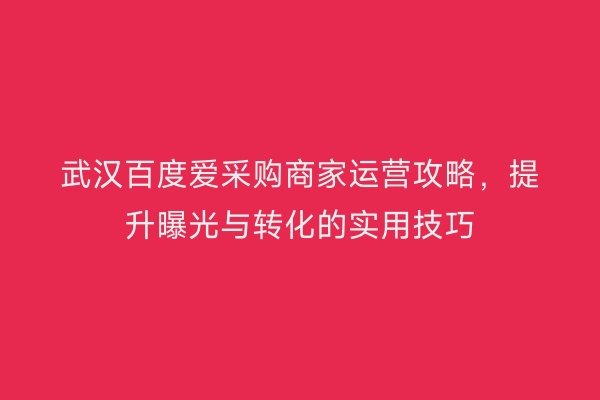 武汉百度爱采购商家运营攻略，提升曝光与转化的实用技巧