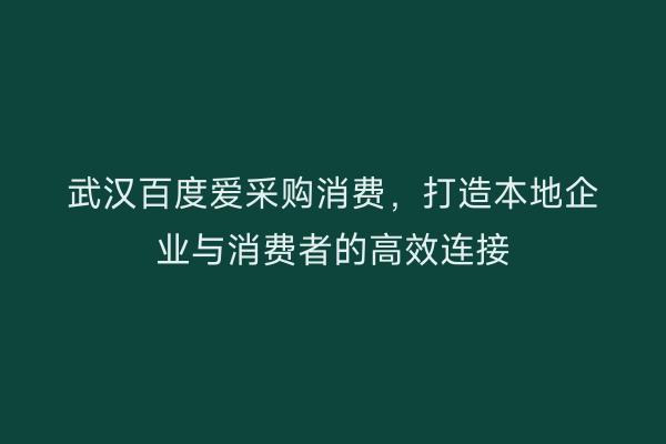武汉百度爱采购消费，打造本地企业与消费者的高效连接