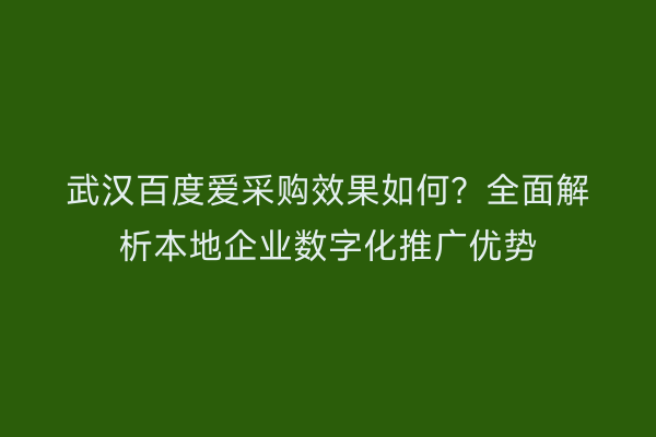武汉百度爱采购效果如何？全面解析本地企业数字化推广优势