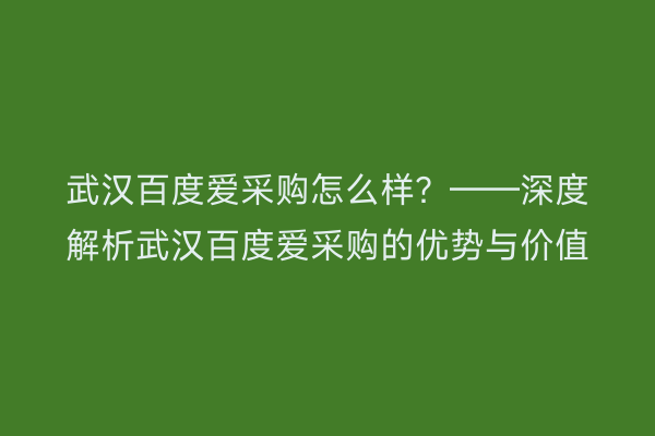 武汉百度爱采购怎么样？——深度解析武汉百度爱采购的优势与价值