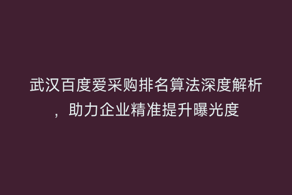 武汉百度爱采购排名算法深度解析，助力企业精准提升曝光度