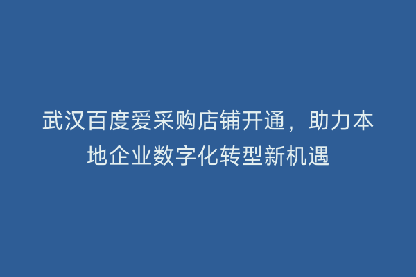 武汉百度爱采购店铺开通，助力本地企业数字化转型新机遇