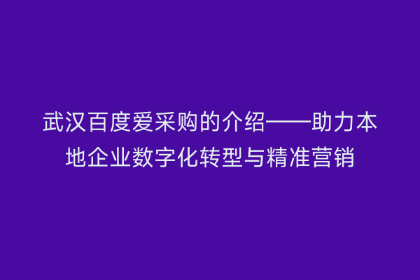 武汉百度爱采购的介绍——助力本地企业数字化转型与精准营销