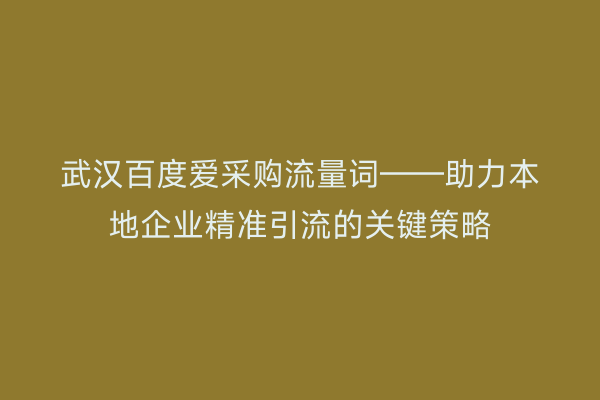 武汉百度爱采购流量词——助力本地企业精准引流的关键策略