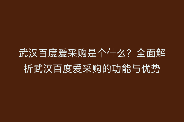 武汉百度爱采购是个什么？全面解析武汉百度爱采购的功能与优势