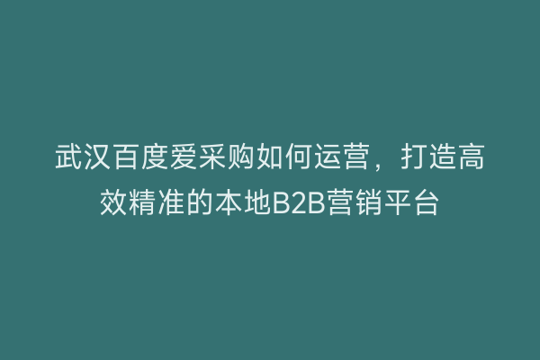 武汉百度爱采购如何运营，打造高效精准的本地B2B营销平台