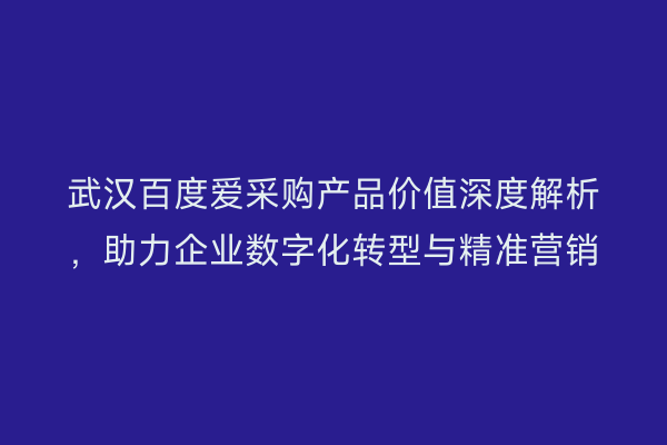 武汉百度爱采购产品价值深度解析，助力企业数字化转型与精准营销