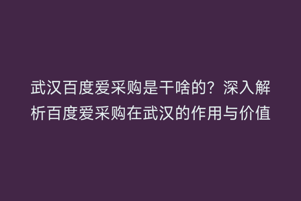 武汉百度爱采购是干啥的？深入解析百度爱采购在武汉的作用与价值