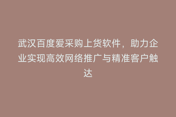 武汉百度爱采购上货软件，助力企业实现高效网络推广与精准客户触达