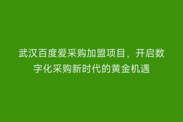 武汉百度爱采购加盟项目，开启数字化采购新时代的黄金机遇