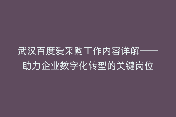 武汉百度爱采购工作内容详解——助力企业数字化转型的关键岗位