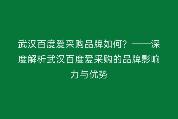 武汉百度爱采购品牌如何？——深度解析武汉百度爱采购的品牌影响力与优势