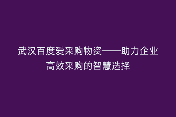 武汉百度爱采购物资——助力企业高效采购的智慧选择