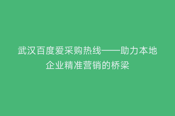 武汉百度爱采购热线——助力本地企业精准营销的桥梁