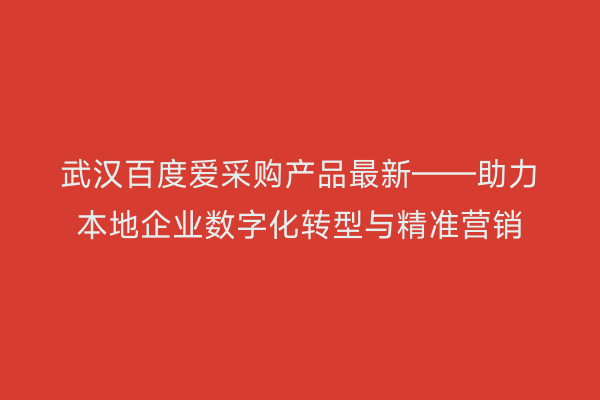 武汉百度爱采购产品最新——助力本地企业数字化转型与精准营销