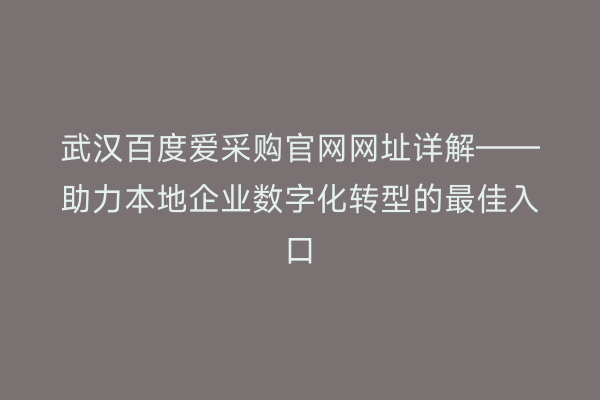 武汉百度爱采购官网网址详解——助力本地企业数字化转型的最佳入口