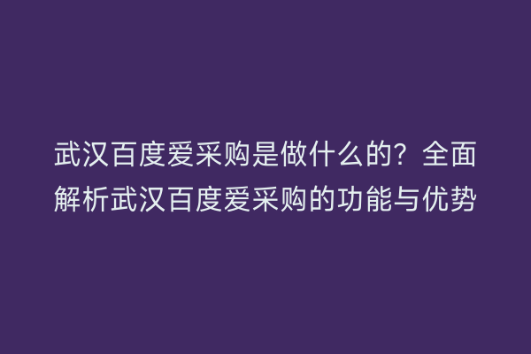 武汉百度爱采购是做什么的？全面解析武汉百度爱采购的功能与优势