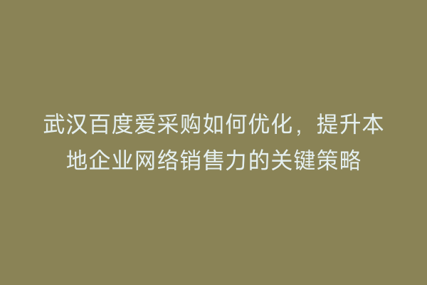 武汉百度爱采购如何优化，提升本地企业网络销售力的关键策略