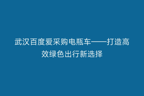武汉百度爱采购电瓶车——打造高效绿色出行新选择
