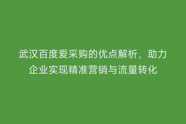 武汉百度爱采购的优点解析，助力企业实现精准营销与流量转化