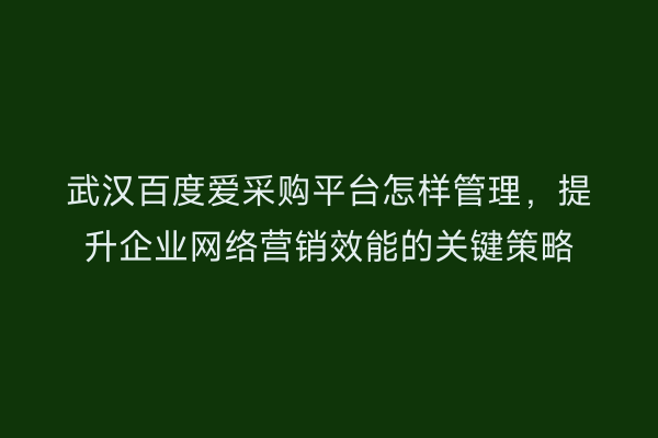 武汉百度爱采购平台怎样管理，提升企业网络营销效能的关键策略