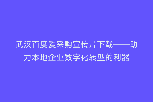 武汉百度爱采购宣传片下载——助力本地企业数字化转型的利器