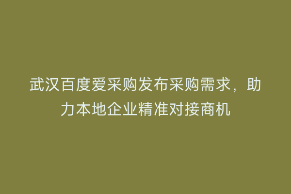 武汉百度爱采购发布采购需求，助力本地企业精准对接商机