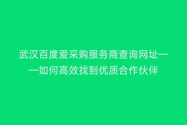 武汉百度爱采购服务商查询网址——如何高效找到优质合作伙伴