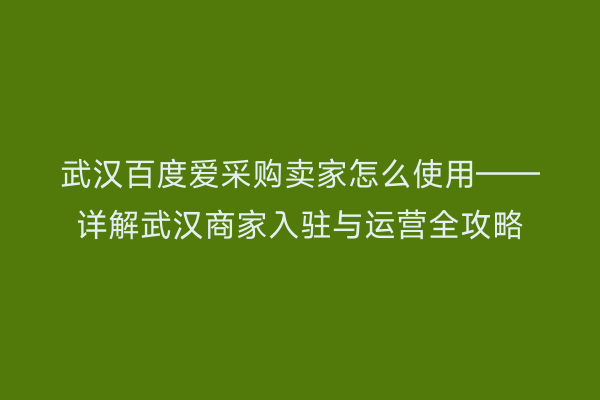 武汉百度爱采购卖家怎么使用——详解武汉商家入驻与运营全攻略