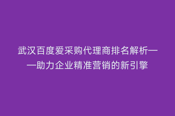 武汉百度爱采购代理商排名解析——助力企业精准营销的新引擎