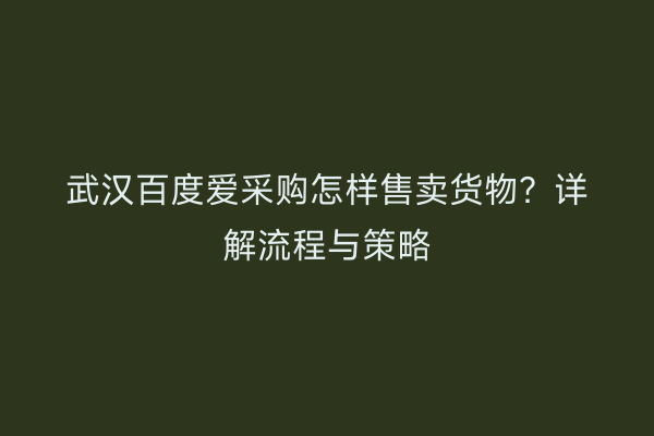 武汉百度爱采购怎样售卖货物？详解流程与策略