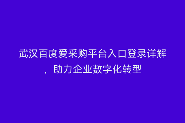武汉百度爱采购平台入口登录详解，助力企业数字化转型