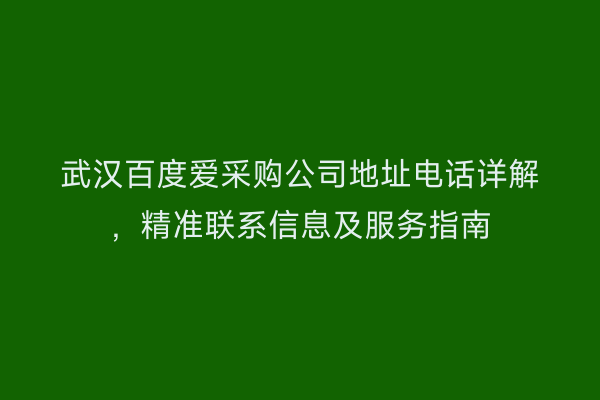 武汉百度爱采购公司地址电话详解，精准联系信息及服务指南