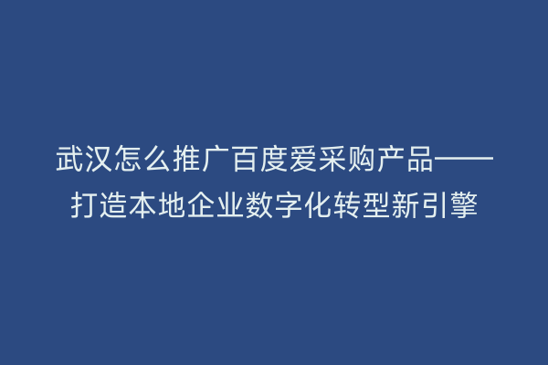 武汉怎么推广百度爱采购产品——打造本地企业数字化转型新引擎