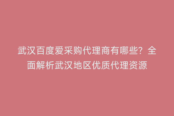武汉百度爱采购代理商有哪些？全面解析武汉地区优质代理资源
