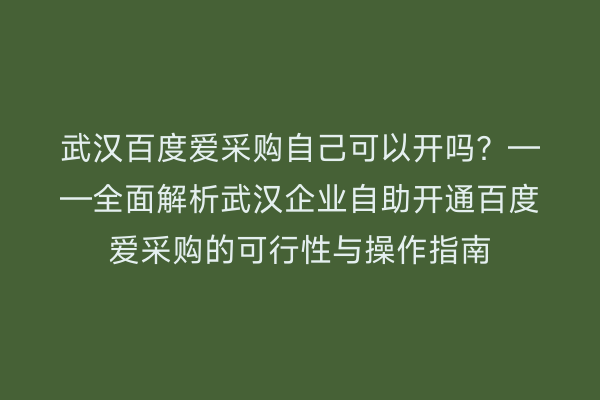 武汉百度爱采购自己可以开吗？——全面解析武汉企业自助开通百度爱采购的可行性与操作指南