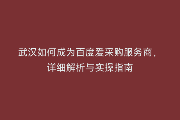 武汉如何成为百度爱采购服务商，详细解析与实操指南