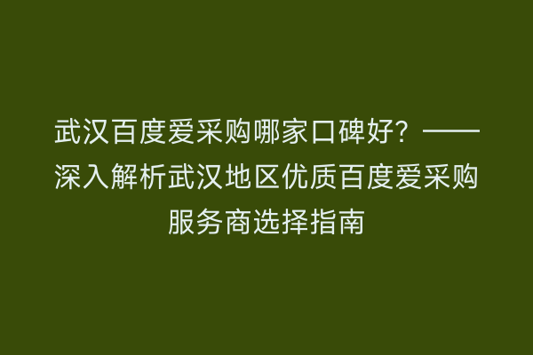 武汉百度爱采购哪家口碑好？——深入解析武汉地区优质百度爱采购服务商选择指南