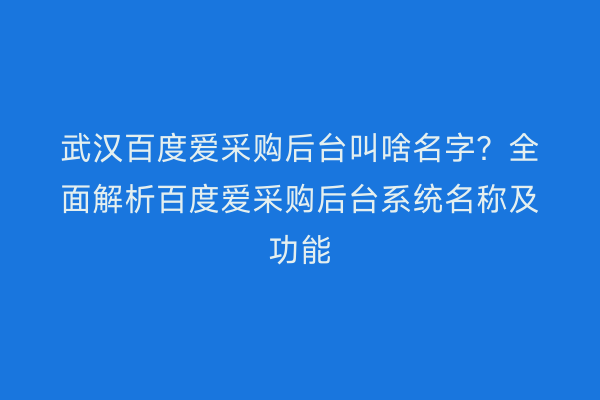 武汉百度爱采购后台叫啥名字？全面解析百度爱采购后台系统名称及功能