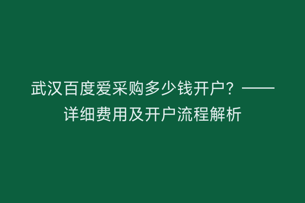 武汉百度爱采购多少钱开户？——详细费用及开户流程解析