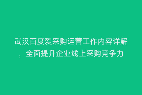 武汉百度爱采购运营工作内容详解，全面提升企业线上采购竞争力